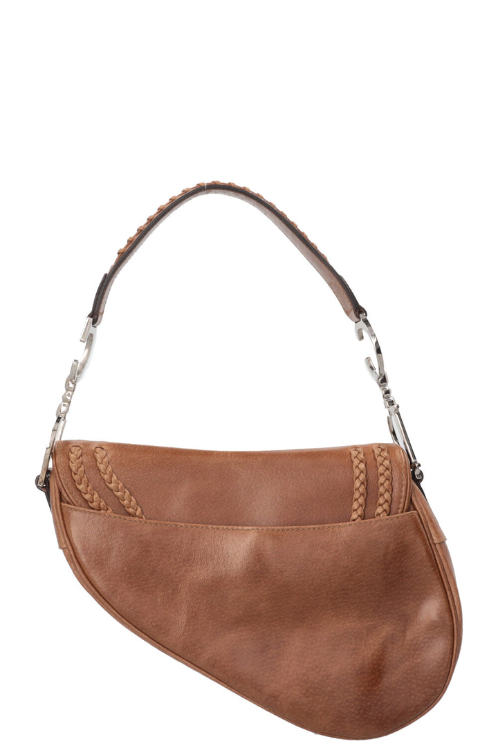 Sac Saddle vintage tressé CHRISTIAN DIOR en cuir marron