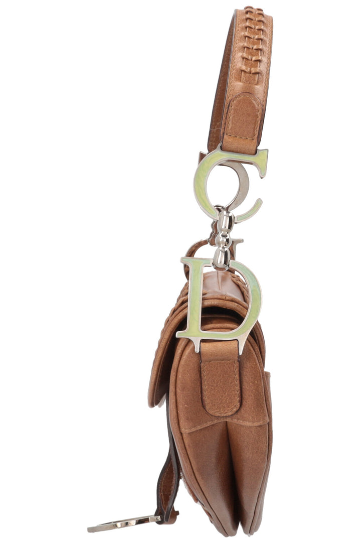 Sac Saddle vintage tressé CHRISTIAN DIOR en cuir marron