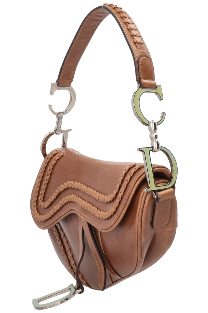Sac Saddle vintage tressé CHRISTIAN DIOR en cuir marron