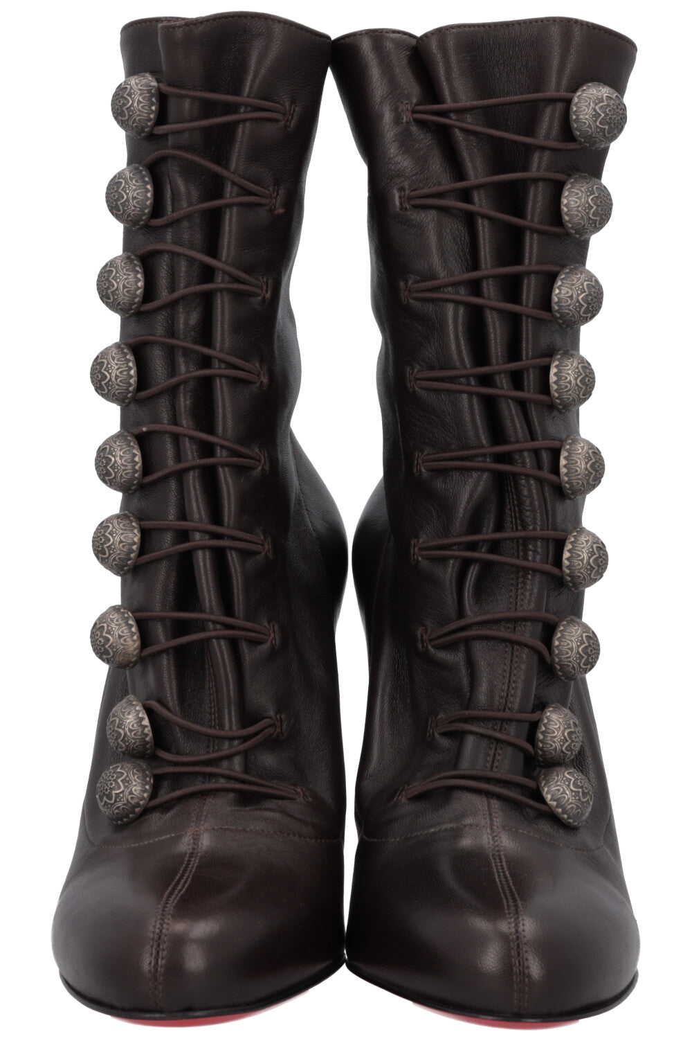 CHRISTIAN LOUBOUTIN Button Boots Leather Brown