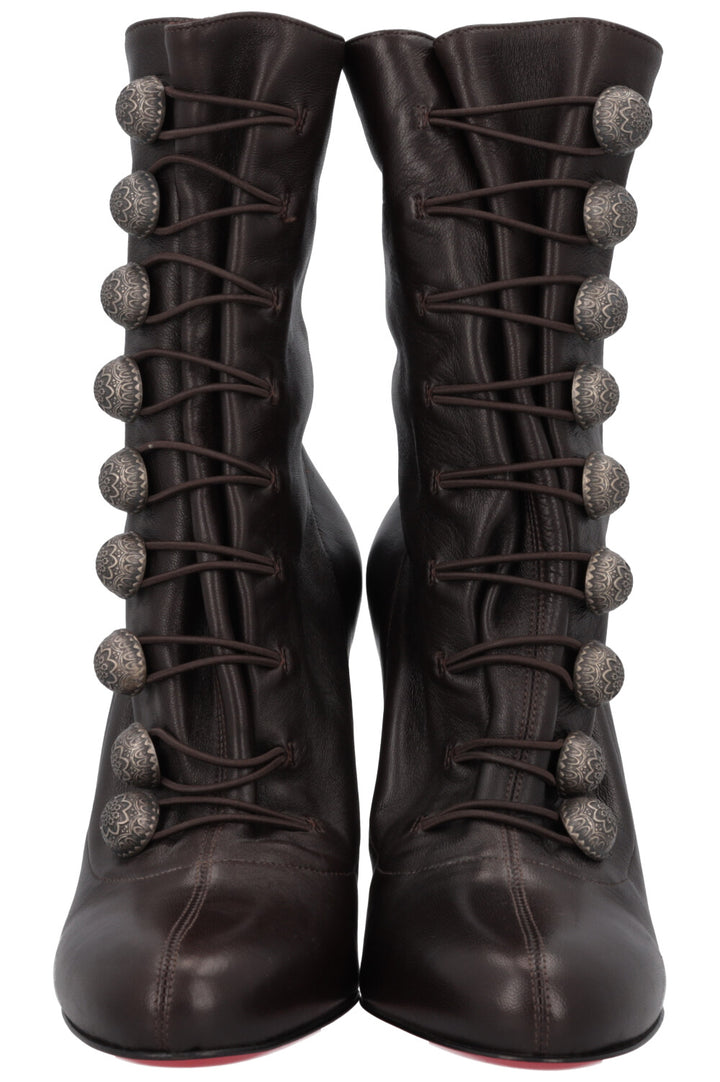 CHRISTIAN LOUBOUTIN Button Boots Leather Brown