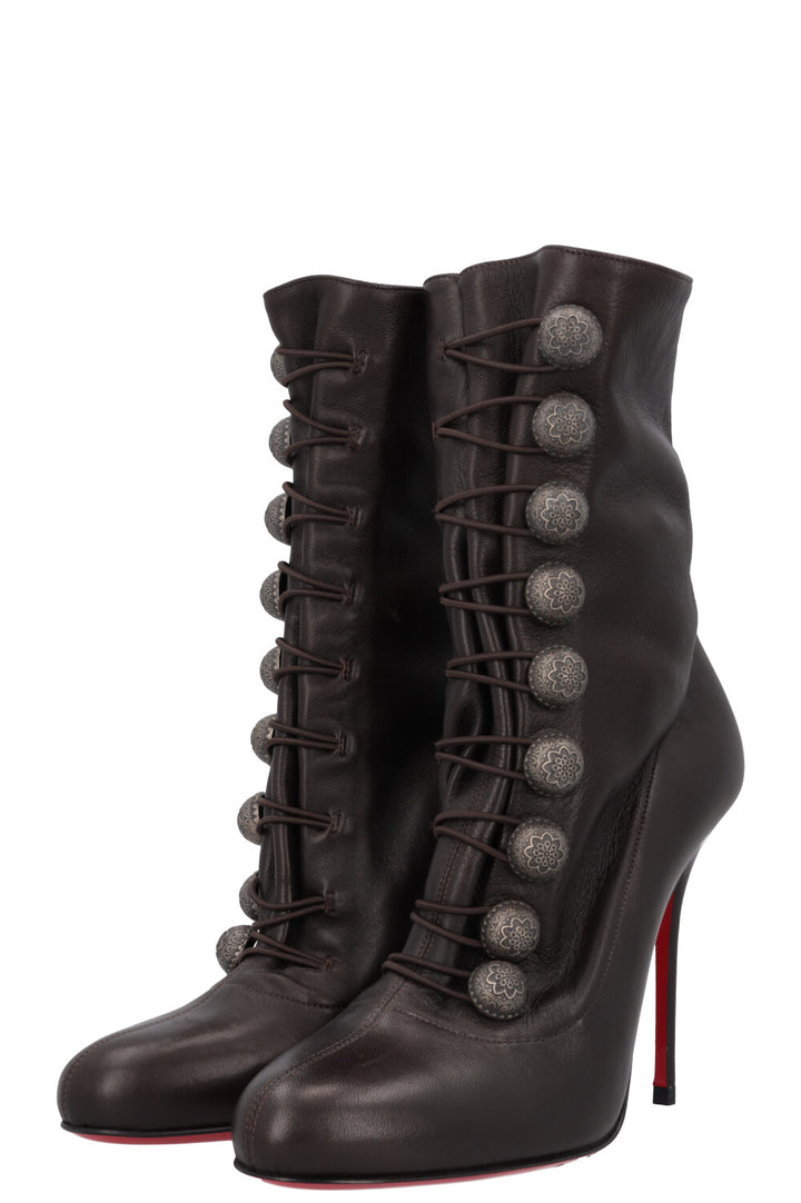 CHRISTIAN LOUBOUTIN Button Boots Leather Brown