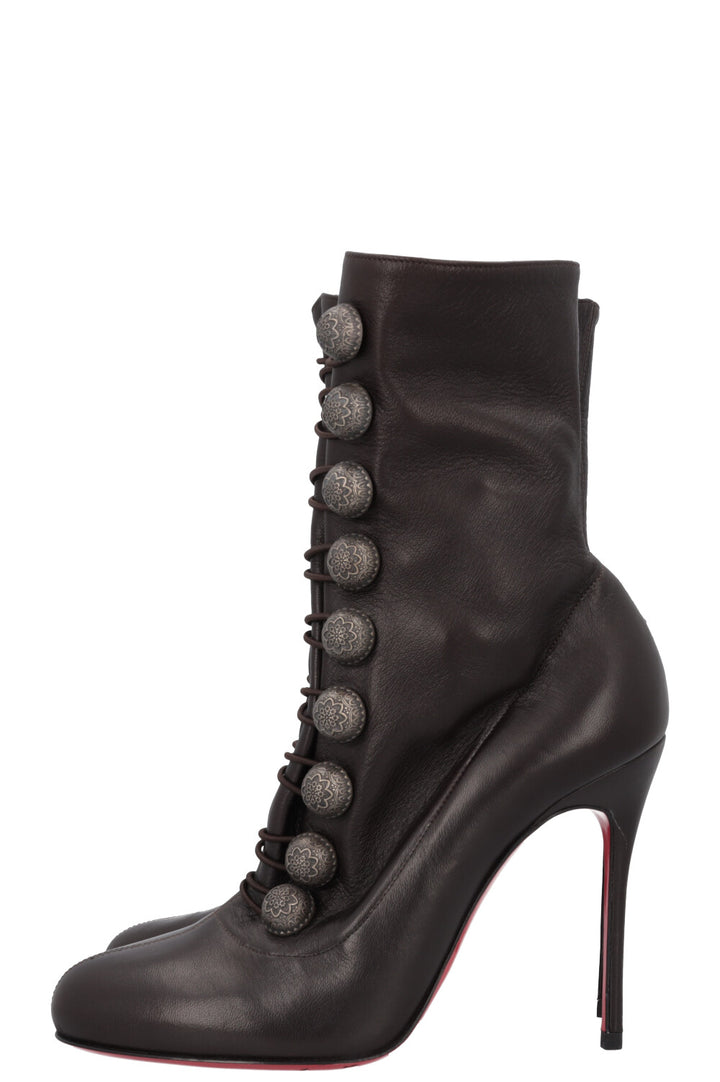 CHRISTIAN LOUBOUTIN Button Boots Leather Brown