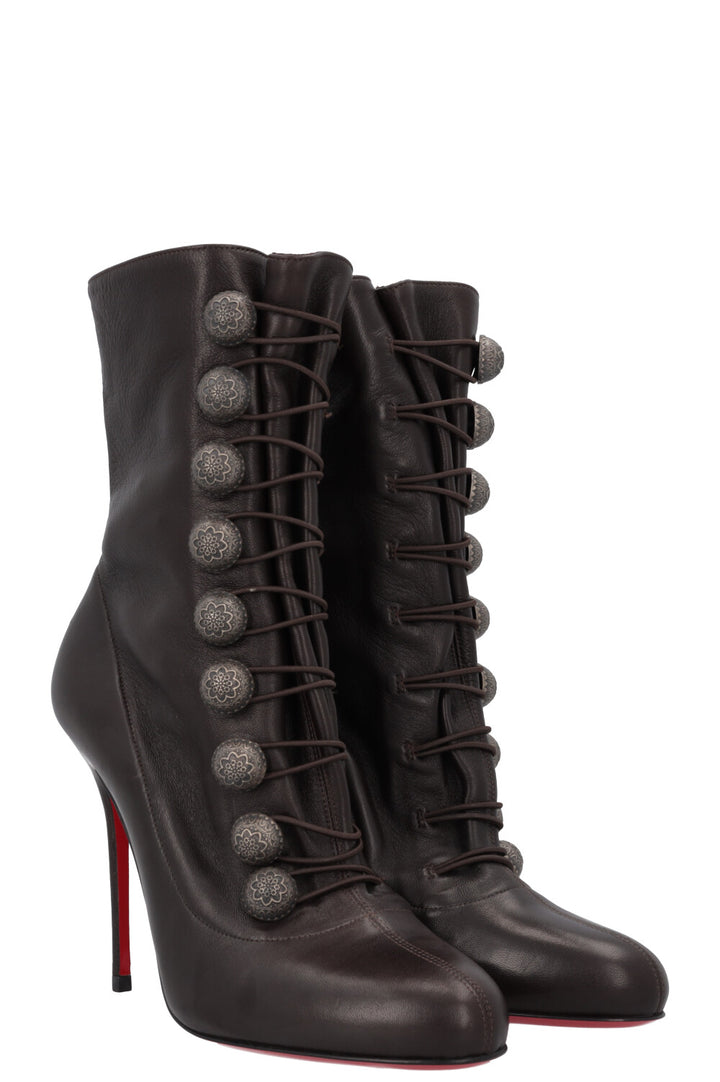 CHRISTIAN LOUBOUTIN Button Boots Leather Brown