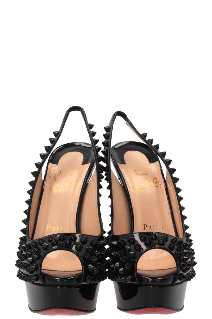 CHRISTIAN LOUBOUTIN Fetish Spike Slingbacks 140 Patent Black