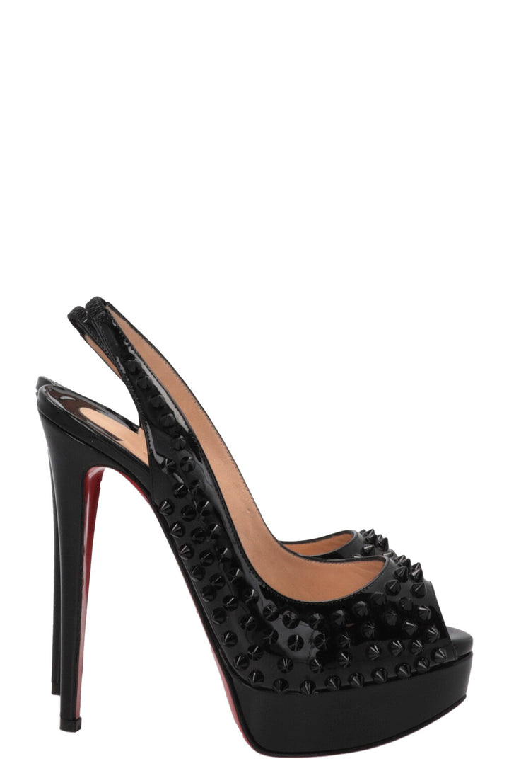 CHRISTIAN LOUBOUTIN Fetish Spike Slingbacks 140 Patent Black