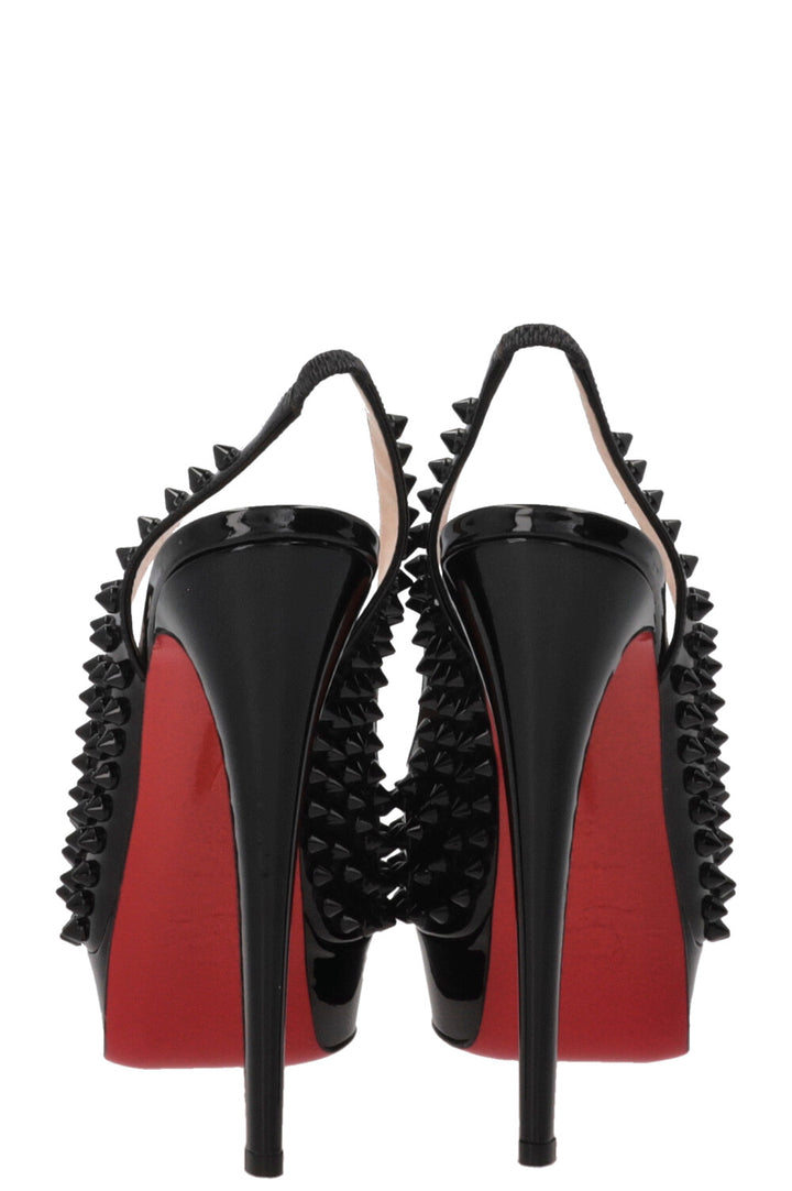 CHRISTIAN LOUBOUTIN Fetish Spike Slingbacks 140 Patent Black