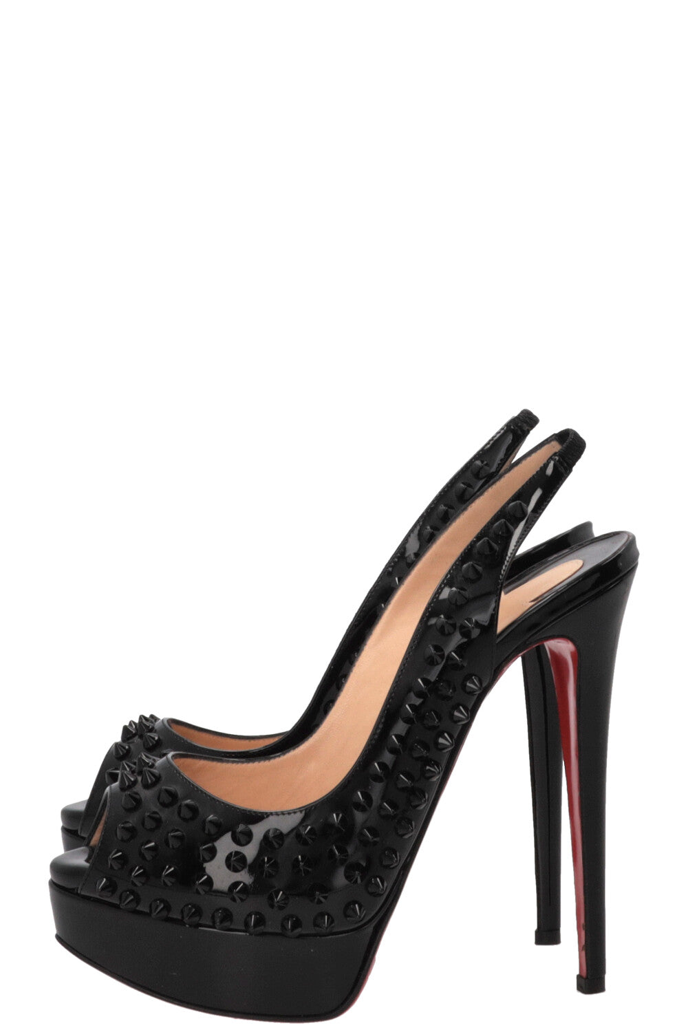 CHRISTIAN LOUBOUTIN Fetish Spike Slingbacks 140 Patent Black