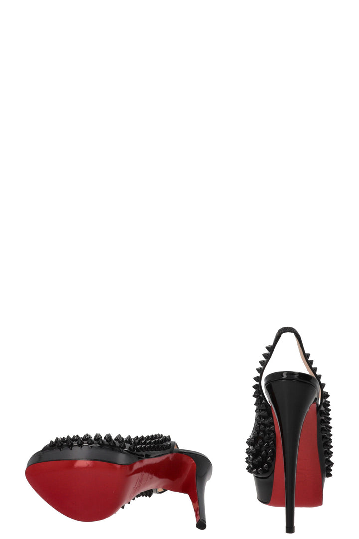CHRISTIAN LOUBOUTIN Fetish Spike Slingbacks 140 Patent Black