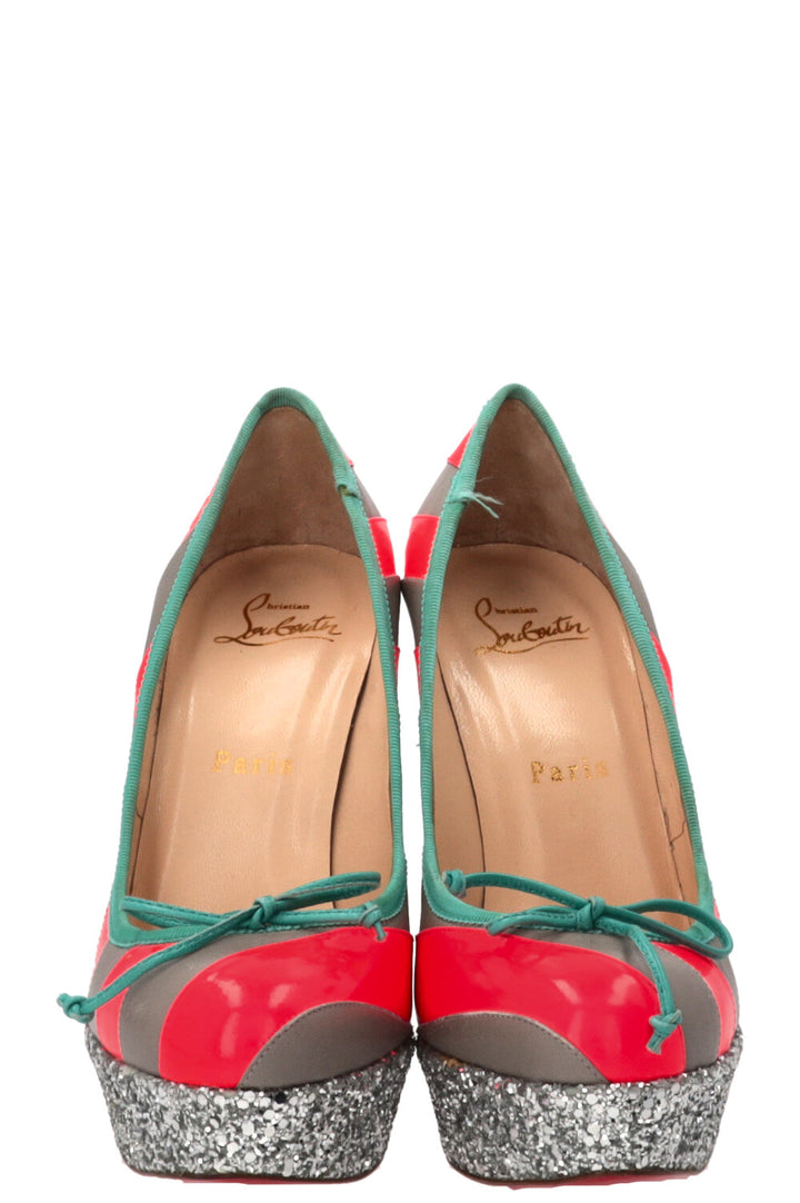 CHRISTIAN LOUBOUTIN Foraine Glitter Platform Pumps Grey Pink