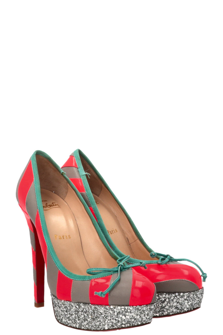 CHRISTIAN LOUBOUTIN Foraine Glitter Platform Pumps Grey Pink