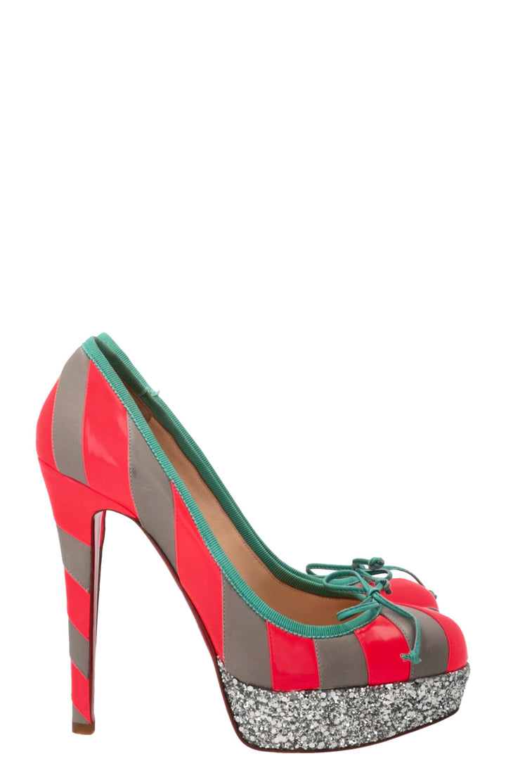 CHRISTIAN LOUBOUTIN Foraine Glitter Platform Pumps Grey Pink
