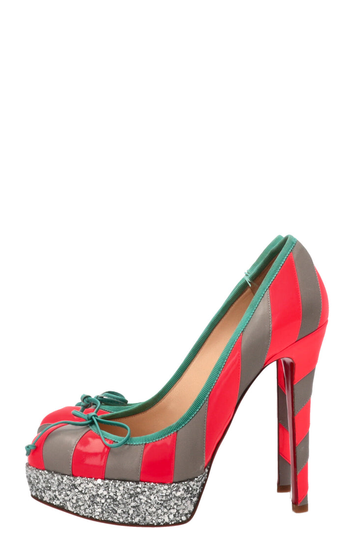 CHRISTIAN LOUBOUTIN Foraine Glitter Platform Pumps Grey Pink