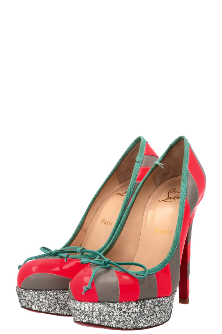 CHRISTIAN LOUBOUTIN Foraine Glitter Platform Pumps Grey Pink