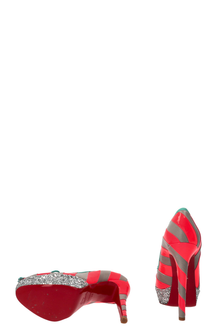 CHRISTIAN LOUBOUTIN Foraine Glitter Platform Pumps Grey Pink