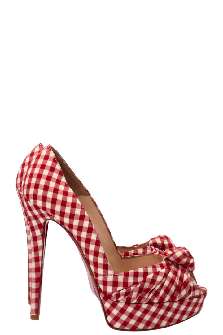 CHRISTIAN LOUBOUTIN Greissimo Platform Peep Toe Pumps Gingham Red White