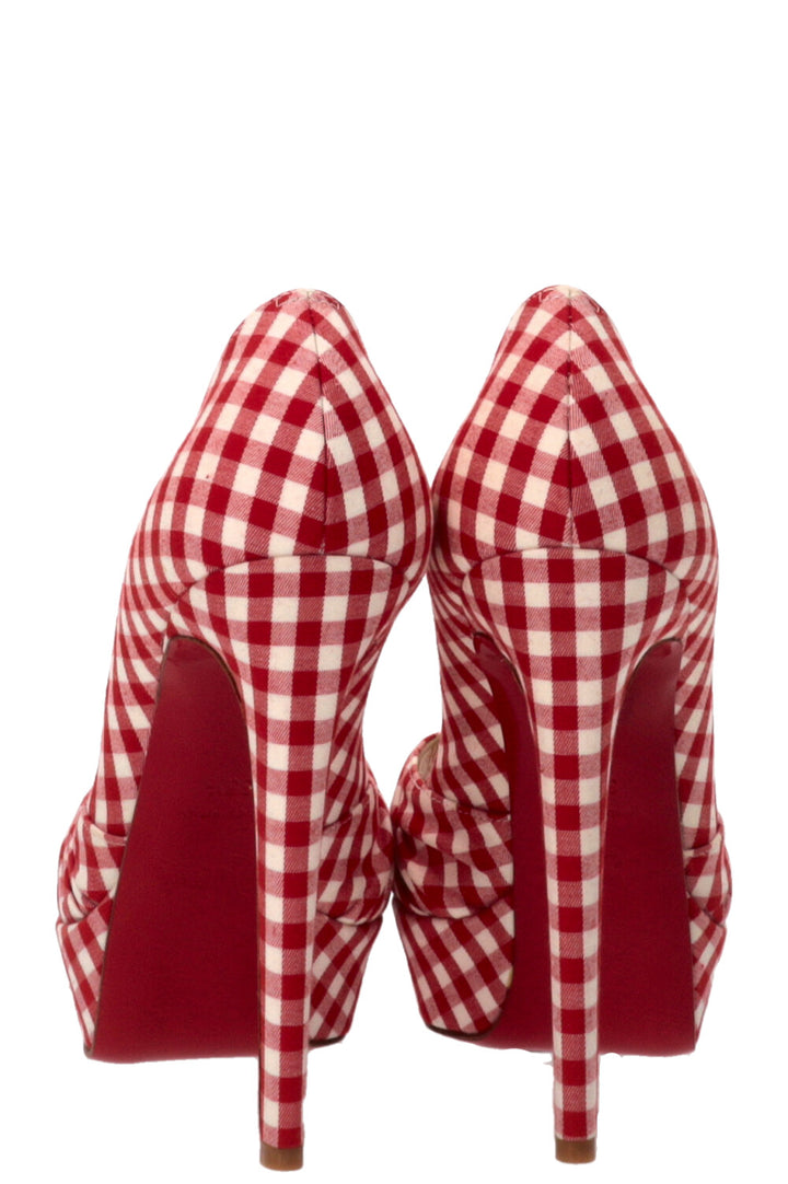 CHRISTIAN LOUBOUTIN Greissimo Platform Peep Toe Pumps Gingham Red White