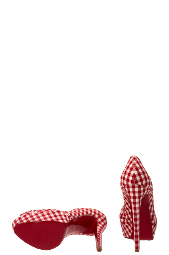 CHRISTIAN LOUBOUTIN Greissimo Platform Peep Toe Pumps Gingham Red White