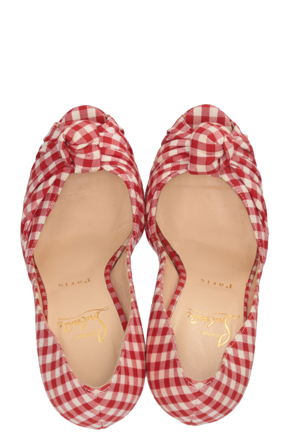 CHRISTIAN LOUBOUTIN Greissimo Platform Peep Toe Pumps Gingham Red White