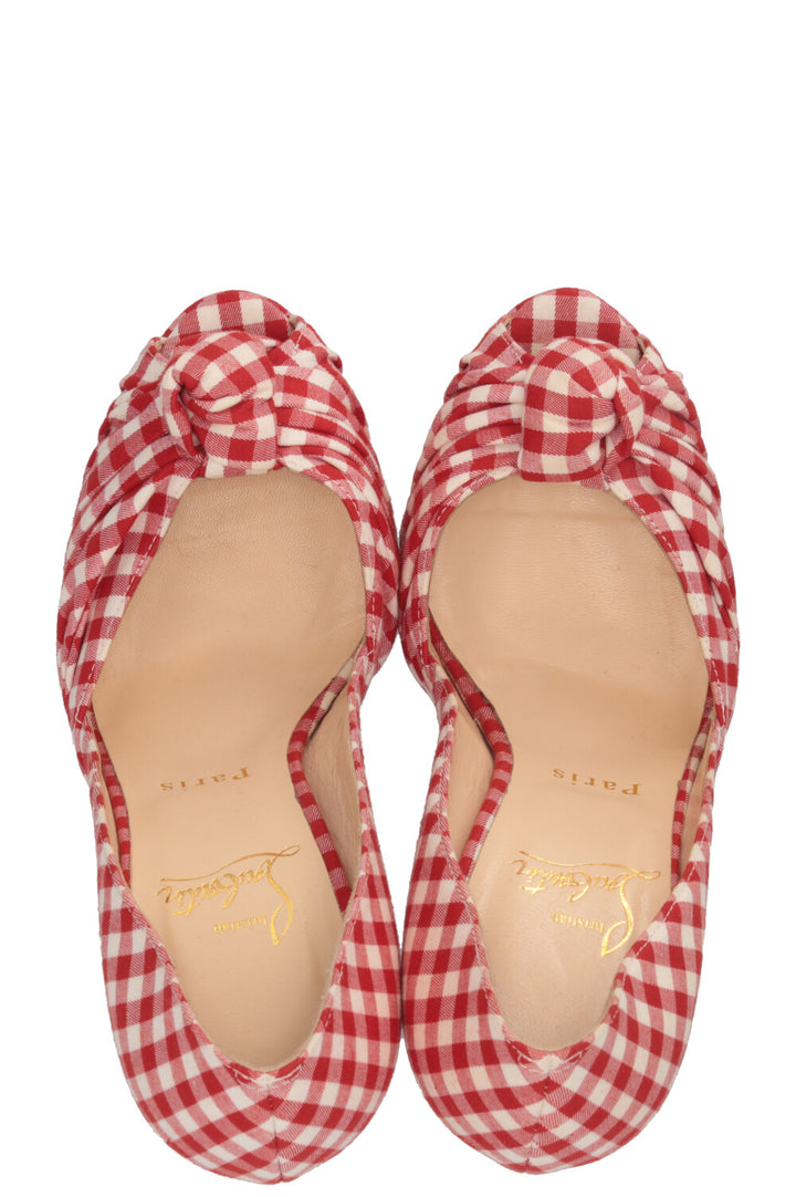 CHRISTIAN LOUBOUTIN Greissimo Platform Peep Toe Pumps Gingham Red White