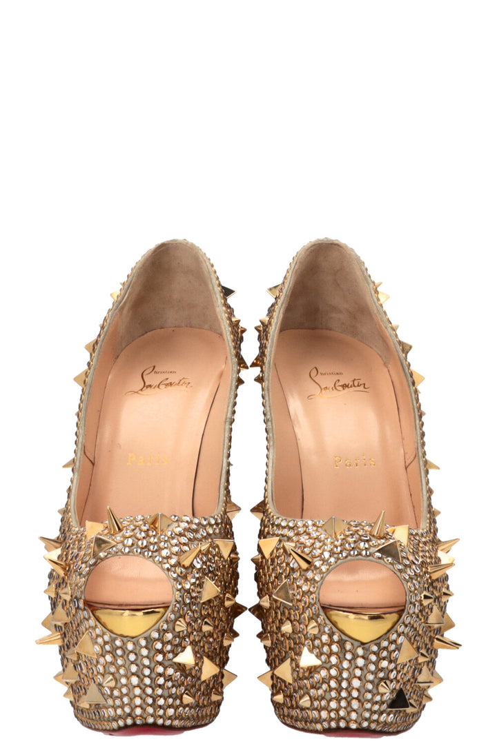 CHRISTIAN LOUBOUTIN Lady Peep Spikes Gold