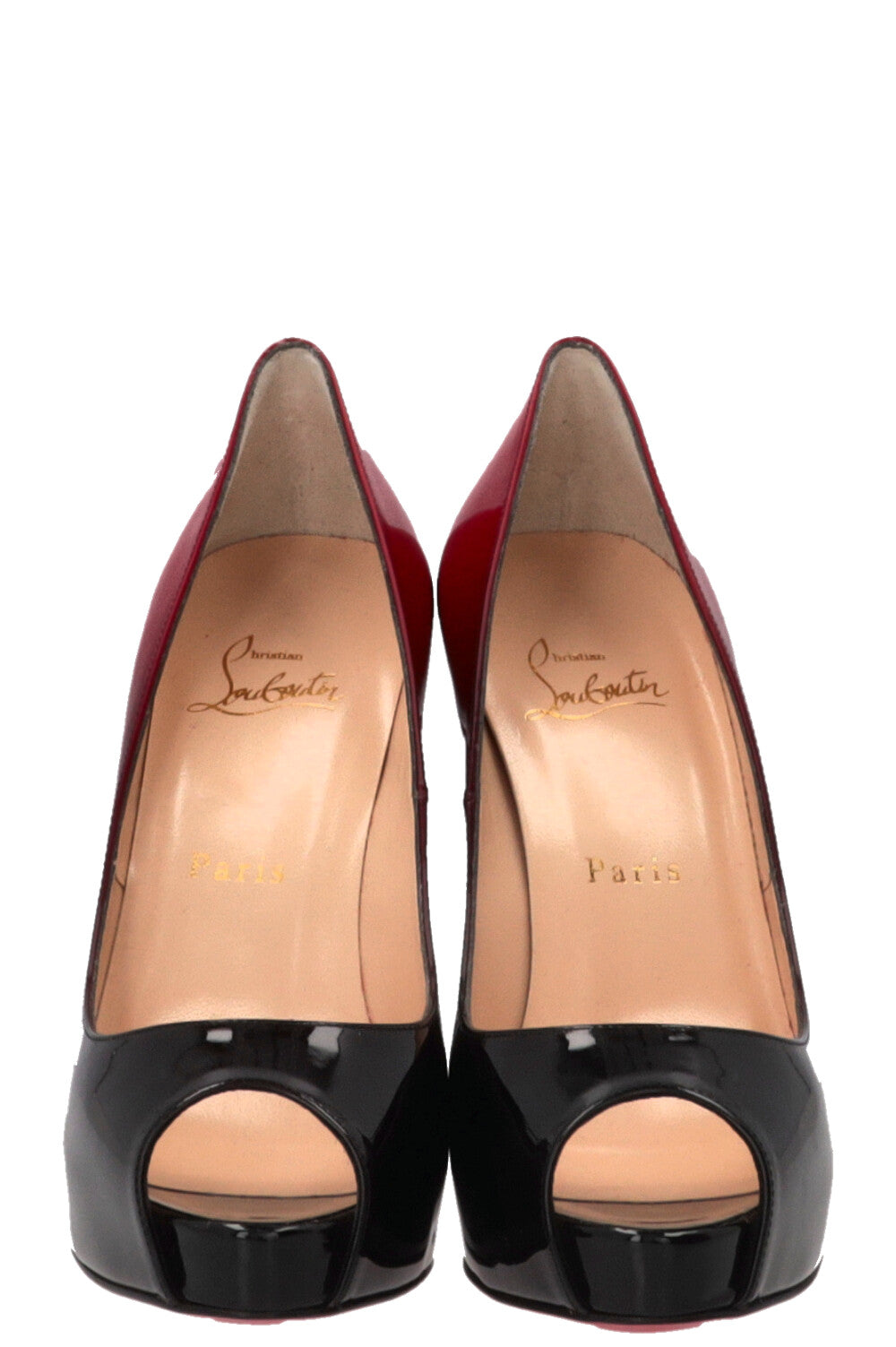 CHRISTIAN LOUBOUTIN New Very Prive Peep Plateau 120 Pump Patent Red Black