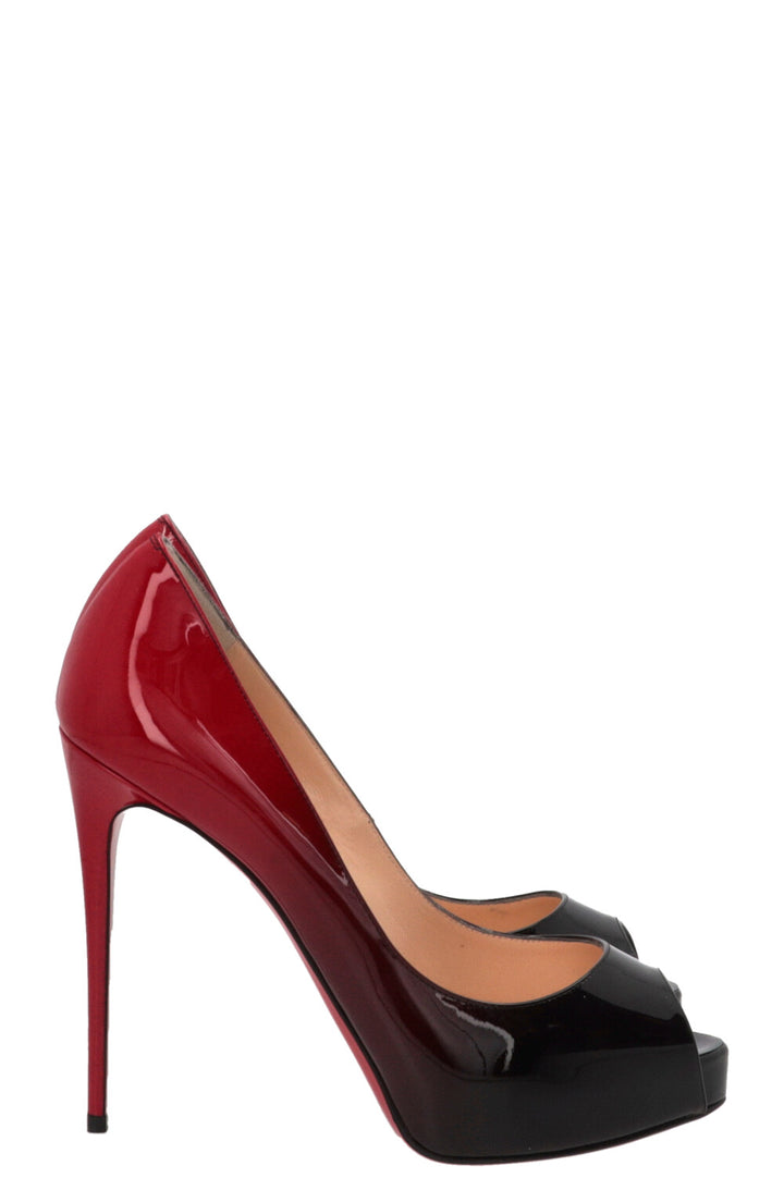 CHRISTIAN LOUBOUTIN New Very Prive Peep Plateau 120 Pump Patent Red Black