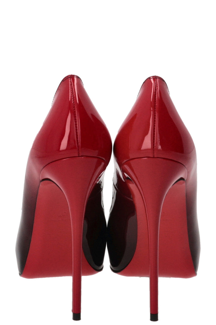 CHRISTIAN LOUBOUTIN New Very Prive Peep Plateau 120 Pump Patent Red Black