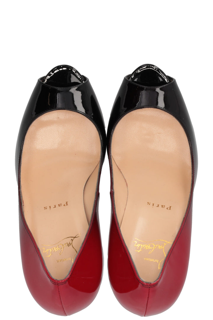 CHRISTIAN LOUBOUTIN New Very Prive Peep Plateau 120 Pump Patent Red Black