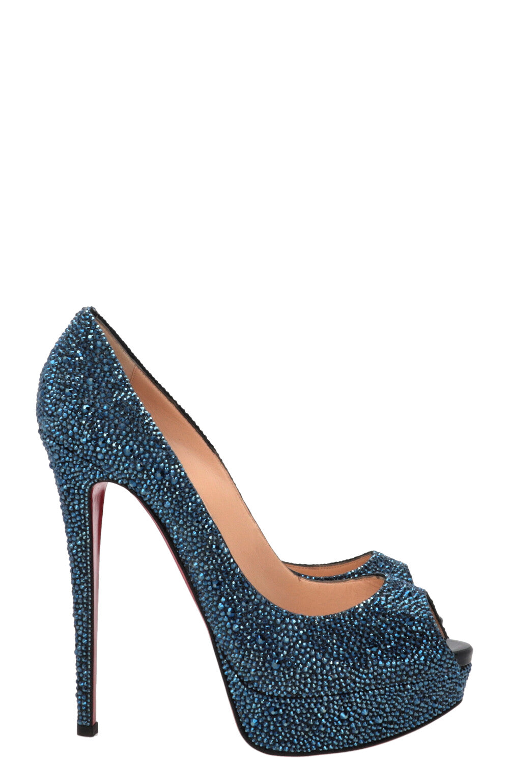 CHRISTIAN LOUBOUTIN Peep Toe Plateau Pumps Strass Blue