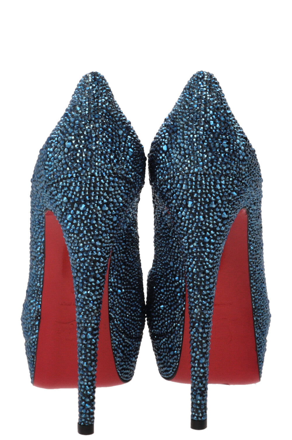 CHRISTIAN LOUBOUTIN Peep Toe Plateau Pumps Strass Blue
