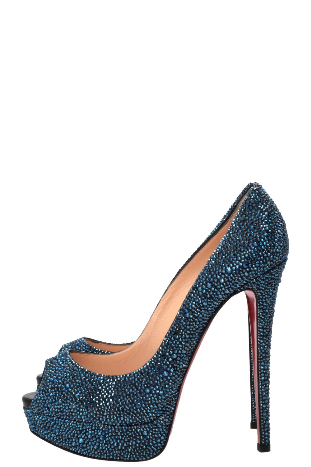 CHRISTIAN LOUBOUTIN Peep Toe Plateau Pumps Strass Blue