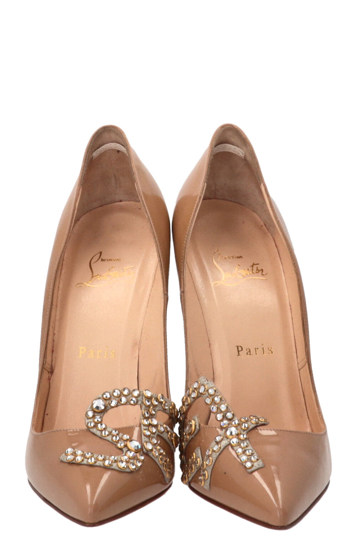 CHRISTIAN LOUBOUTIN Escarpins Pigalle "Sex" ornés 120 Cristal Nude