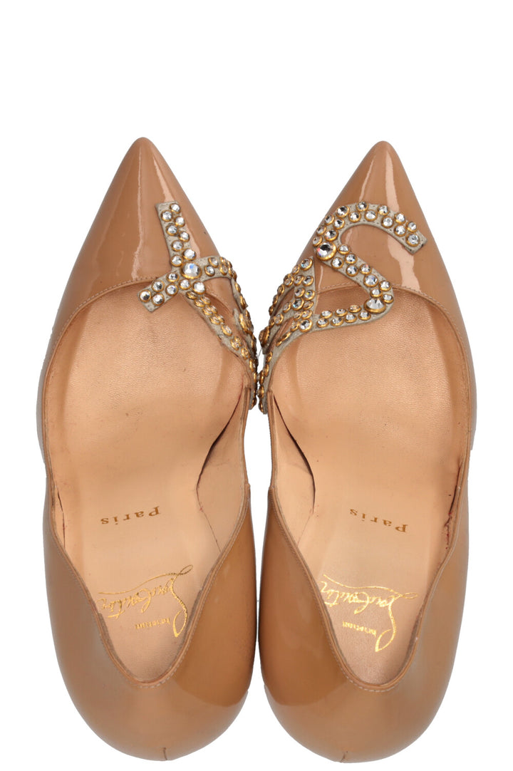 CHRISTIAN LOUBOUTIN Escarpins Pigalle "Sex" ornés 120 Cristal Nude