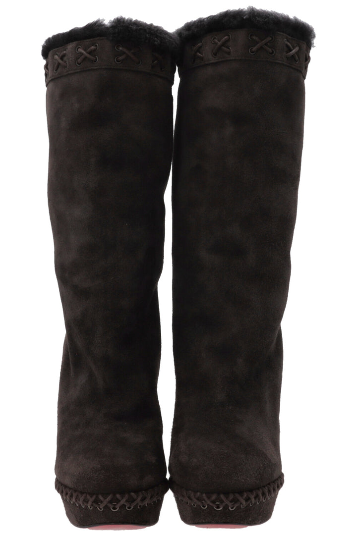 CHRISTIAN LOUBOUTIN Step N Roll 140 Suede Platform Boots Brown