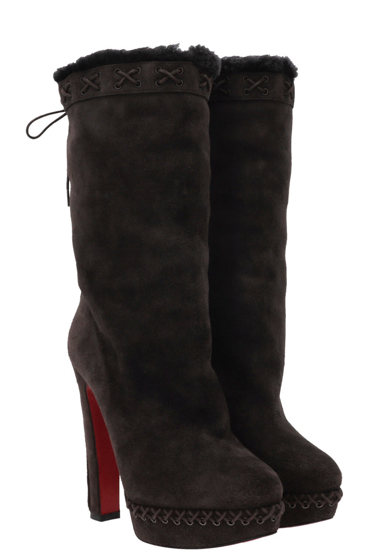 CHRISTIAN LOUBOUTIN Step N Roll 140 Suede Platform Boots Brown