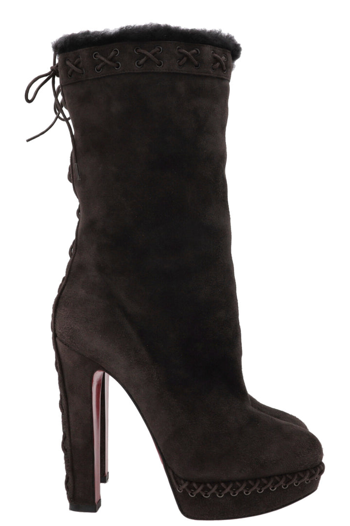 CHRISTIAN LOUBOUTIN Step N Roll 140 Suede Platform Boots Brown