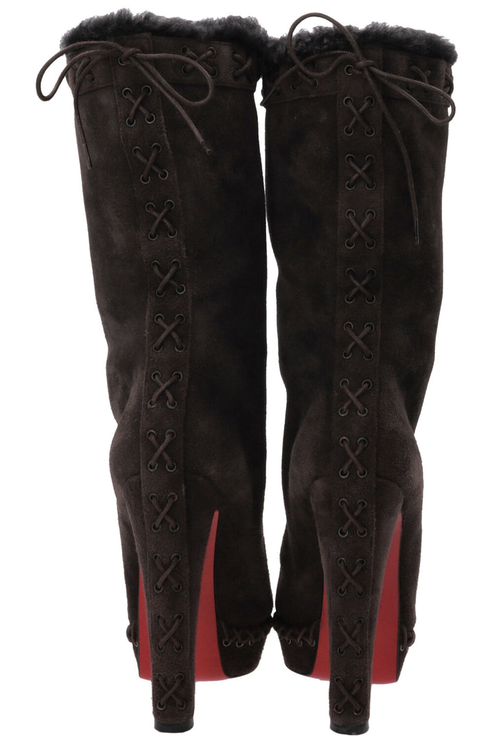 CHRISTIAN LOUBOUTIN Step N Roll 140 Suede Platform Boots Brown