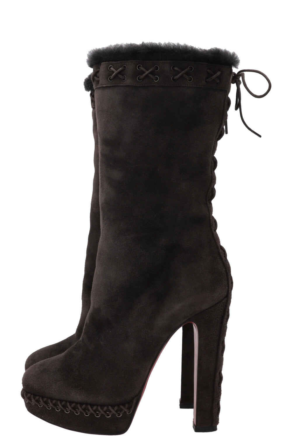 CHRISTIAN LOUBOUTIN Step N Roll 140 Suede Platform Boots Brown