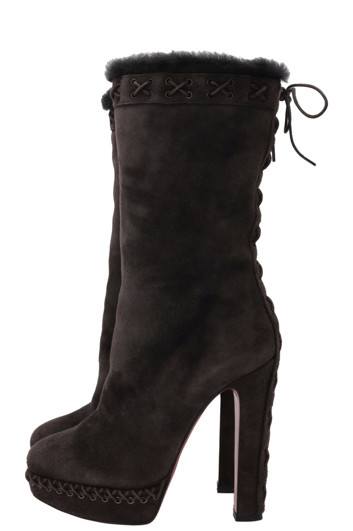 CHRISTIAN LOUBOUTIN Step N Roll 140 Suede Platform Boots Brown