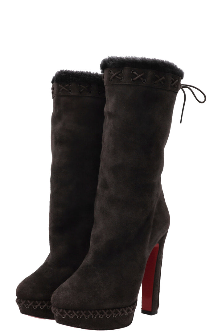 CHRISTIAN LOUBOUTIN Step N Roll 140 Suede Platform Boots Brown