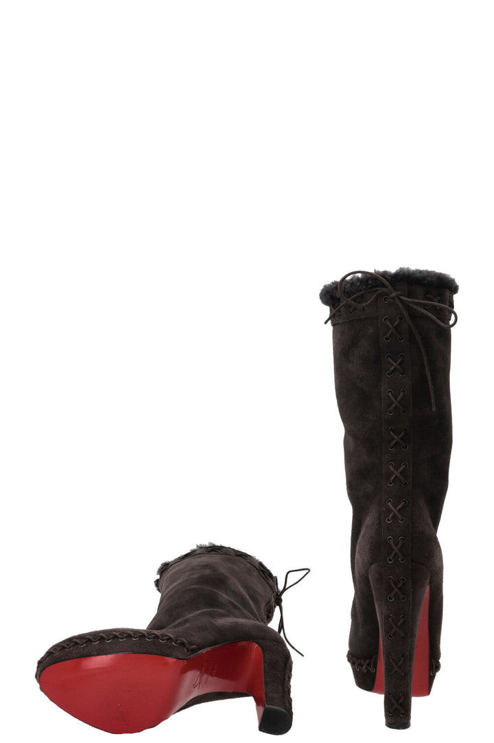 CHRISTIAN LOUBOUTIN Step N Roll 140 Suede Platform Boots Brown