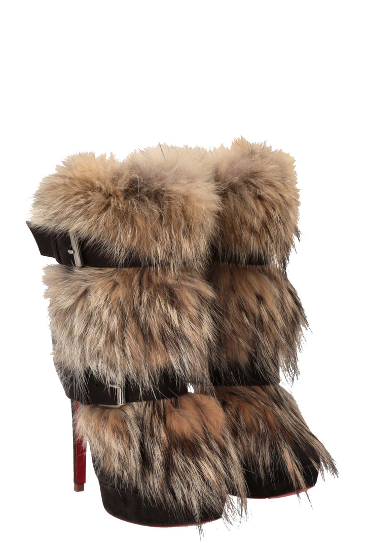 CHRISTIAN LOUBOUTIN Toundra Coyote Platform Ankle Boots Fur Brown