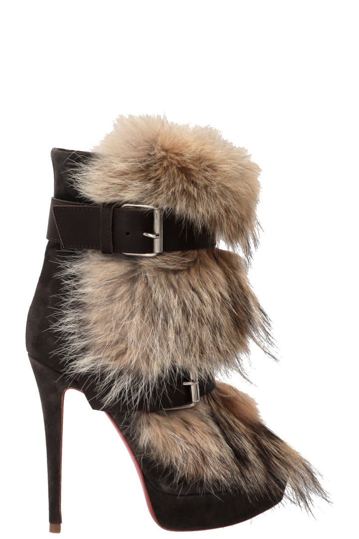CHRISTIAN LOUBOUTIN Toundra Coyote Platform Ankle Boots Fur Brown