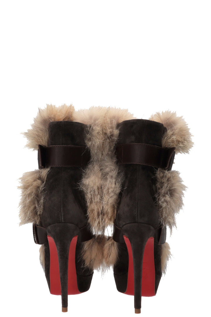 CHRISTIAN LOUBOUTIN Toundra Coyote Platform Ankle Boots Fur Brown