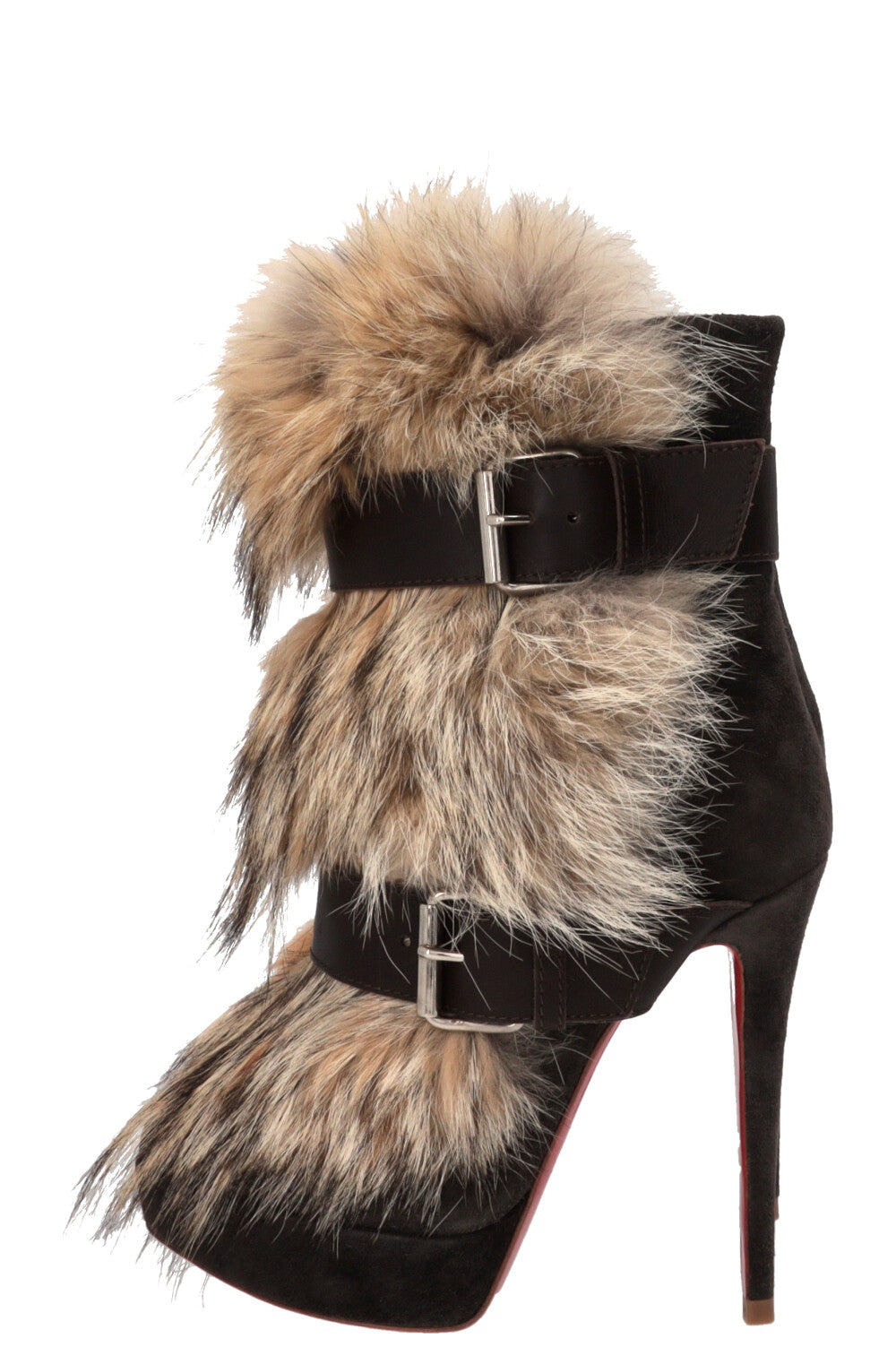 CHRISTIAN LOUBOUTIN Toundra Coyote Platform Ankle Boots Fur Brown