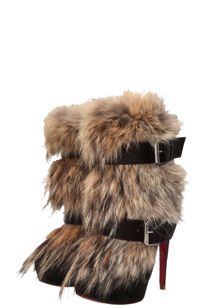 CHRISTIAN LOUBOUTIN Toundra Coyote Platform Ankle Boots Fur Brown