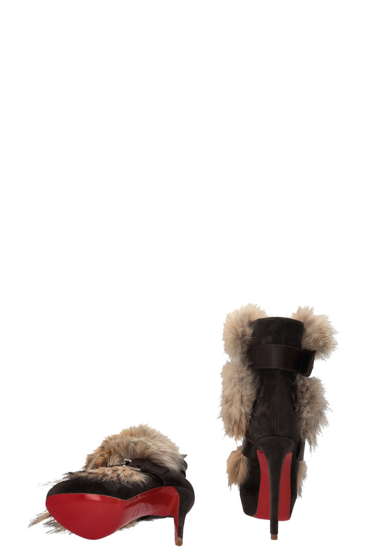 CHRISTIAN LOUBOUTIN Toundra Coyote Platform Ankle Boots Fur Brown