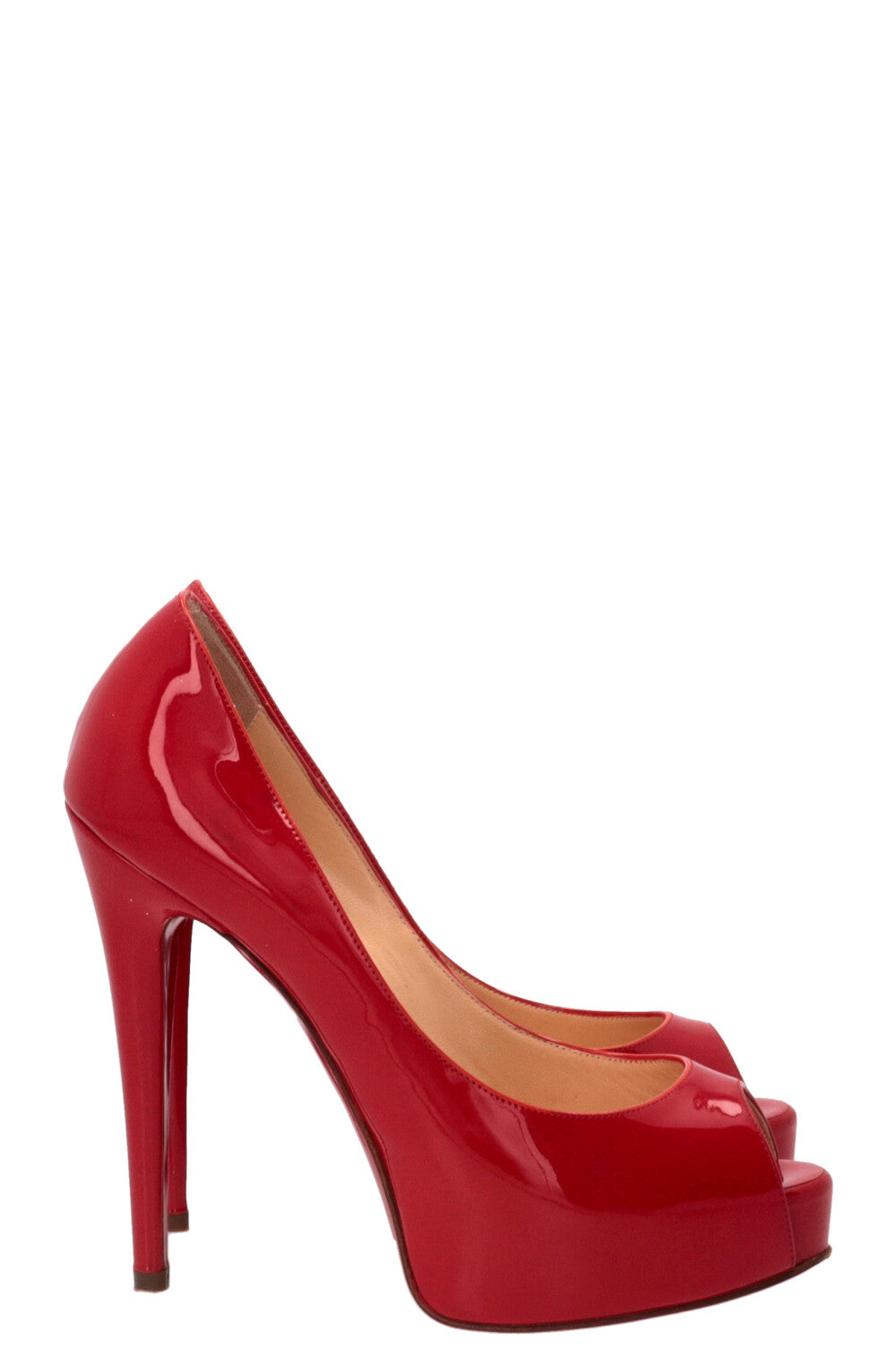 CHRISTIAN LOUBOUTIN Very Prive Peep Toe Platform Patent Leather Red