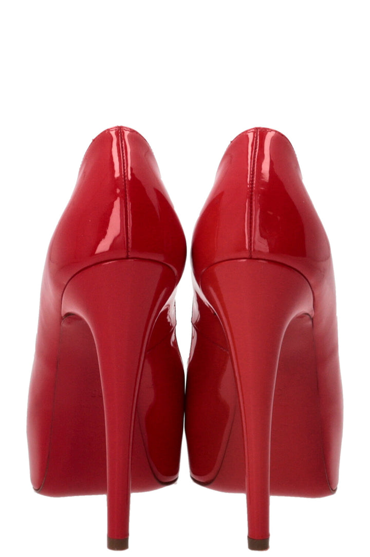 CHRISTIAN LOUBOUTIN Very Prive Peep Toe Platform Patent Leather Red